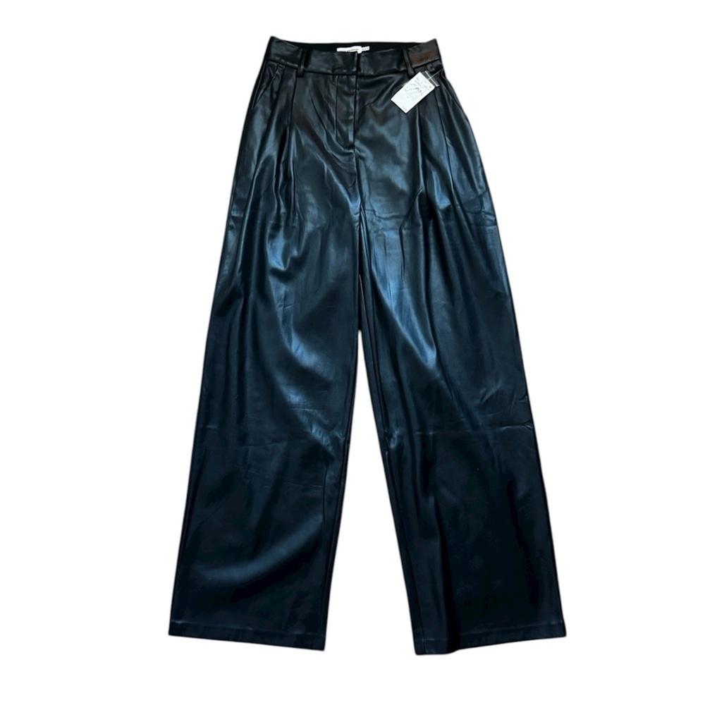 Good American Faux Leather Pleated Wide Leg Pants - Picture 2 of 7